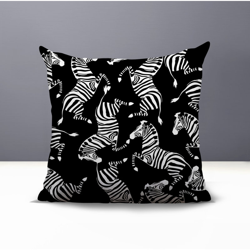 Oreiller carré réversible intérieur / extérieur Kiji Zebra, Carré 15 po, Noir
