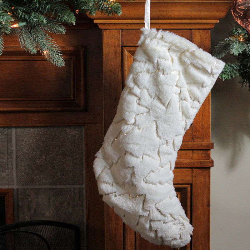 Chaussette de Noël 18 po blanche et dorée avec paillettes