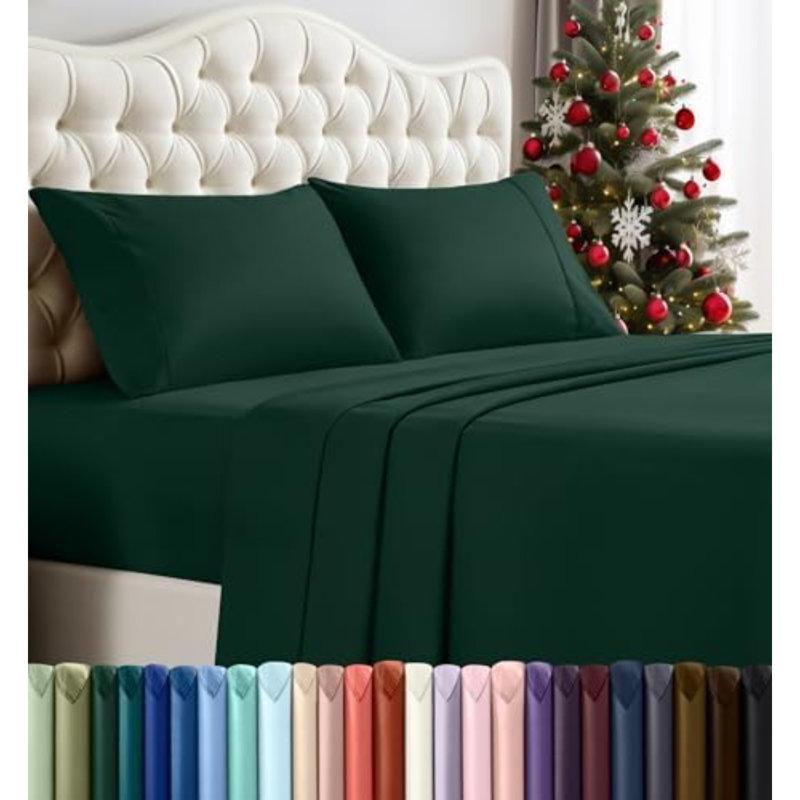 Full Bed Sheets Set - 4 Piece Bedding - Brushed Microfiber - Shrinkage And Fade Resistant - Easy Care (Emerald Green), Green