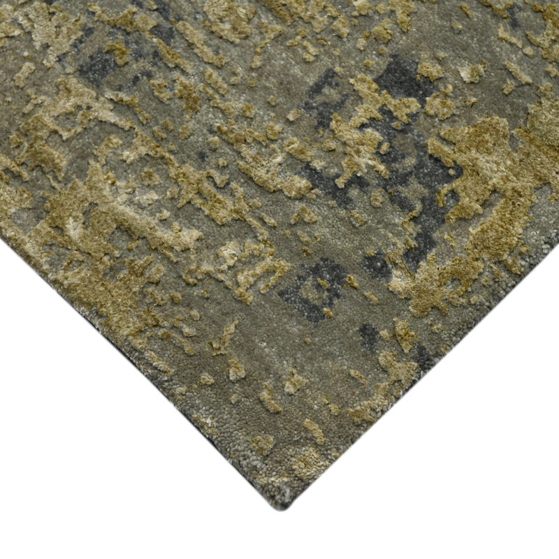 Mystique Lucci Hand-Knotted Wool/Silk Area Rug in Gold/Gray, Rectangle 12' x 15'