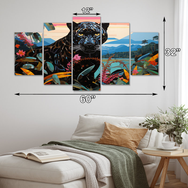 Panthère noire dans un paysage de jungle coloré I - Ensemble de décorations murales avec panthère