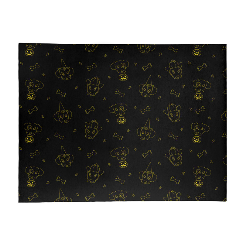 Tapis noir/jaune fait main, Rectangle 8 pi x 10 pi
