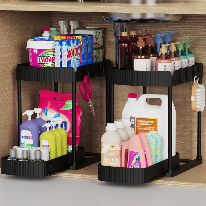 Ensemble de 2 organisateurs de rangement coulissants polyvalents pour sous l'évier et sous l'armoire dans la cuisine et la salle de bain