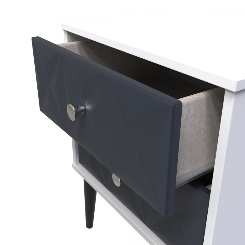 Carnlea 2 Drawer Bedside Cabinet (Ready Assembled), Indigo Matt/White