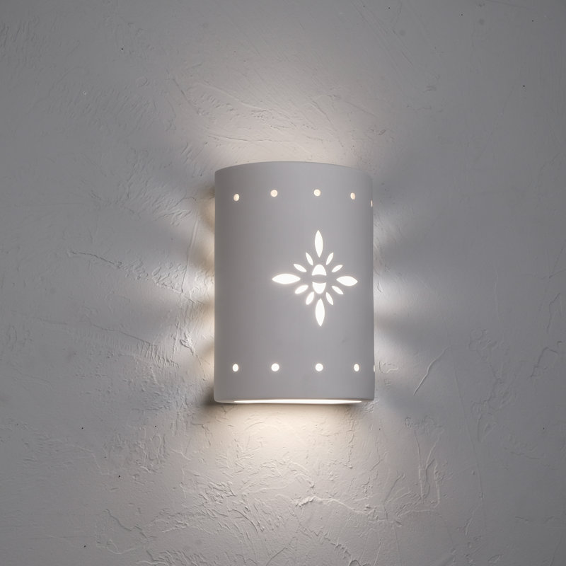 Ninamarie Ceramic Outdoor Wall Light, LED Bulb Included, White, 10.5" H x 7.5" W x 4" D