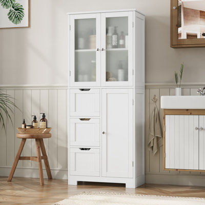 Yeghia 56.6'' H Freestanding Bathroom Cabinet, Wooden Storage Cabinet with Adjustable Shelf