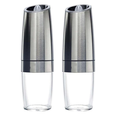 Gravity Electric Pepper And Salt Grinder Set Battery Powered With Led Light Stainless Steel Black