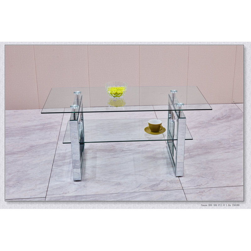 Table basse rectangulaire avec plateau en bois manufacturé, tablette et tiroir
