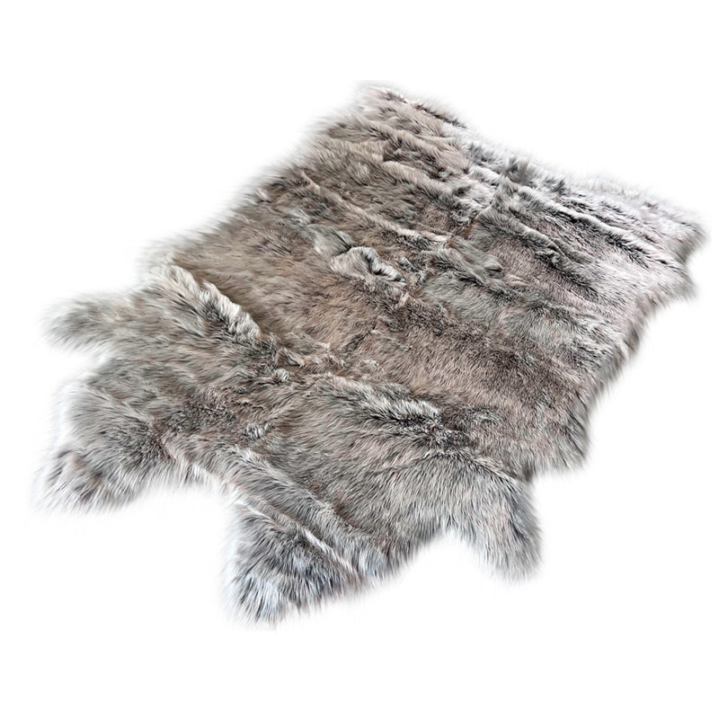 Faux Bison Skin Fur Shag Area Rug in Brown/Beige, Novelty 5' x 6'