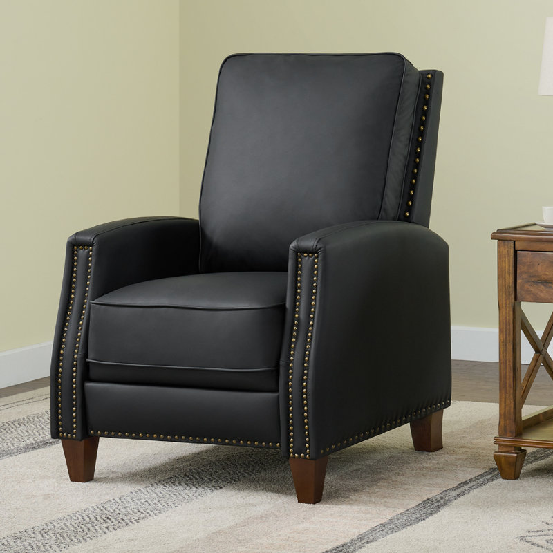 Bracking Upholstered Manual Push Back Recliner, Black Performance Faux Leather