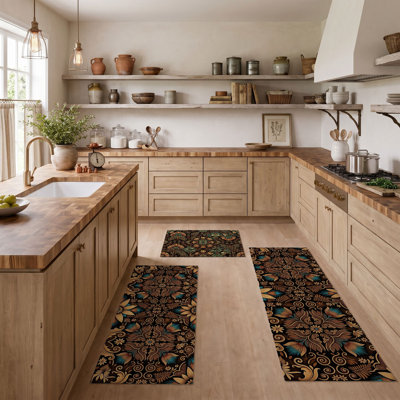 Floral Pattern Non-Slip Washable Kitchen Mats