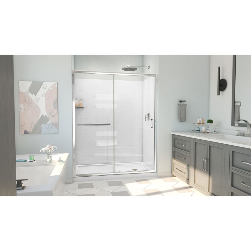 60" W x 30" D x 78" H Semi-Frameless Rectangle Shower Kit, Chrome