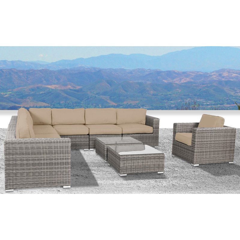 Eagan Fully Assembled 7 Person Seating Group with Cushions, Sunbrella Beige