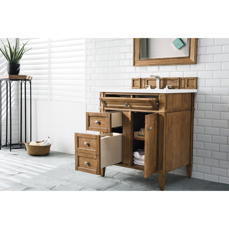 Brittany 30'' W Single Vanity, White Zeus, 8" Widespread, Saddle Brown