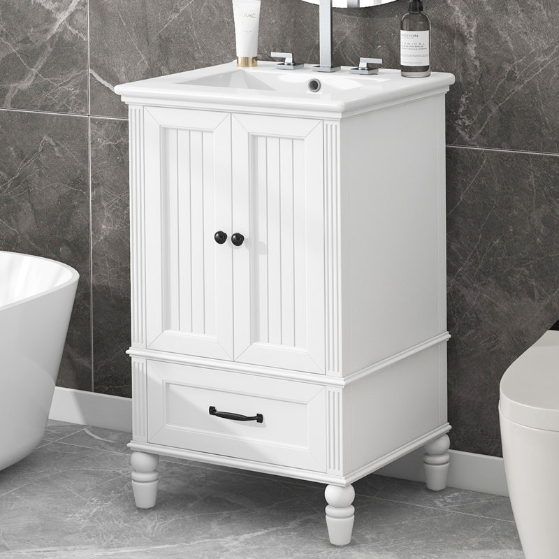 Meuble-lavabo simple 20 po avec plateau en céramique Antony, Blanc