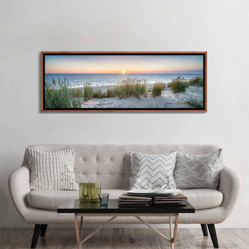 «Dune Beach Panorama At Sunset» par Jan Becke, reproduction encadrée sur toile, H 16 po x l 48 po, Toile avec cadre flottant