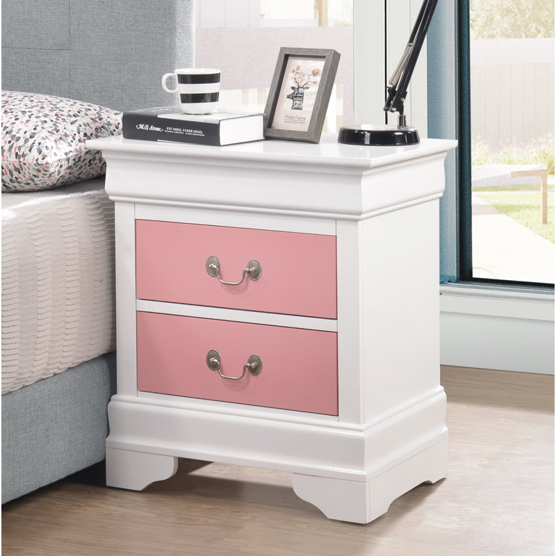 Nanhey Wooden Nightstand, White/Pink
