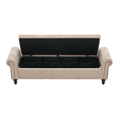 Velvet/Linen Upholstered Storage Bench With Segmented Storage Compartments