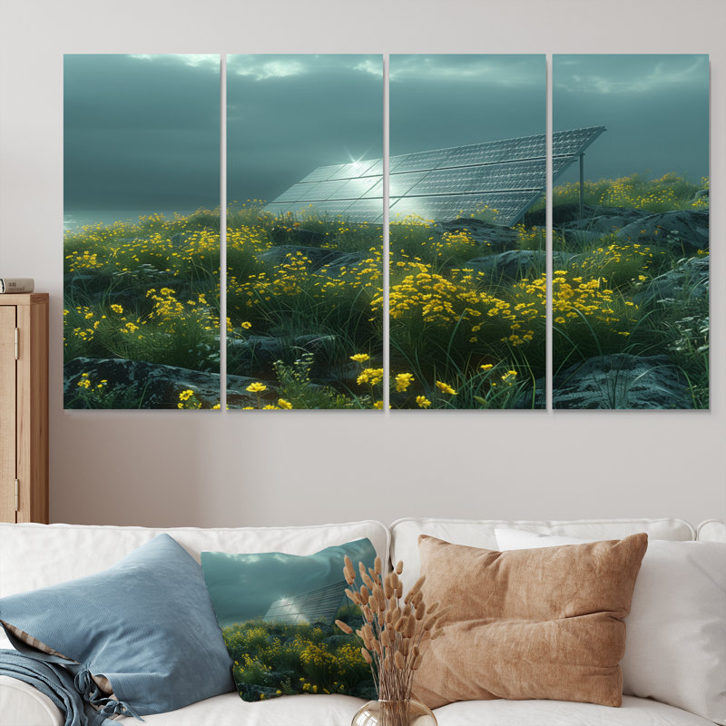 Panneaux solaires écoénergétiques jaune et vert - Ensemble de panneaux muraux solaires, H 32 po x l 64 po