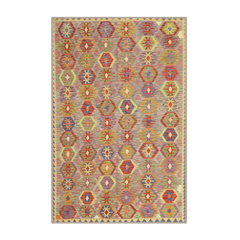Tapis contemporaine beige/rouge/rose pâle, Rectangle 6 pi x 9 pi