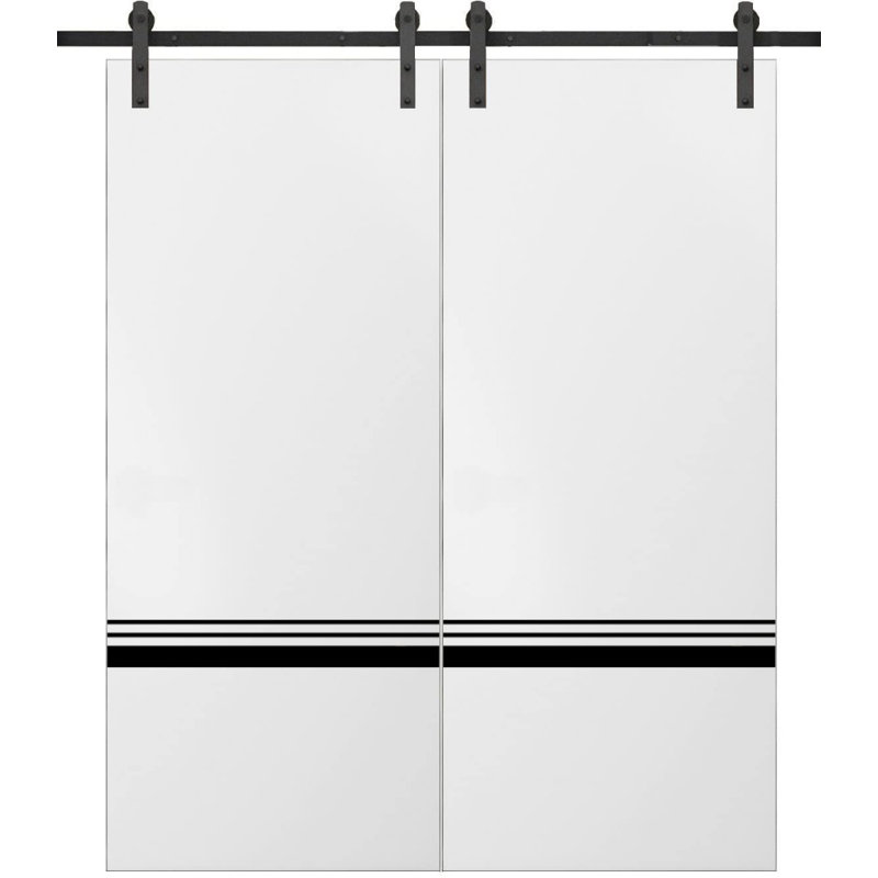 Porte de grange en bois massif massif, Satin blanc, 56 po x 80 po