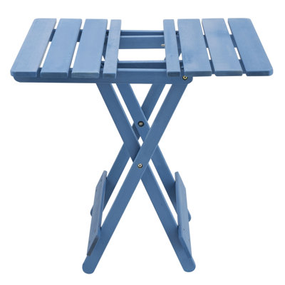 Folding Square Table Patio Outdoor Solid Wood Table For Backyard, Balcony, Portable Design Space-Saving Blue Color