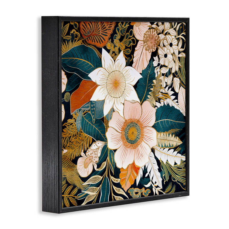 Art giclée éclectique à motif floral par Sasha, Giclée encadrée noir minuit, H 17 po x l 17 po