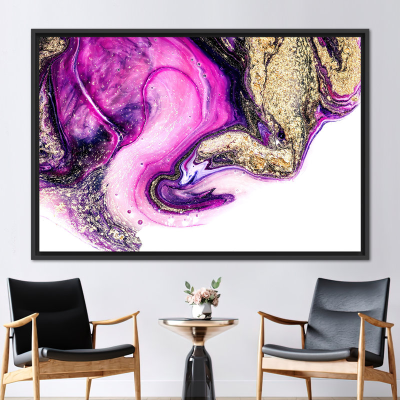 Luxurious Marble Abstract Canvas Art for Modern Wall Decor, Black Floater Framed, 70 cm H x 100 cm W