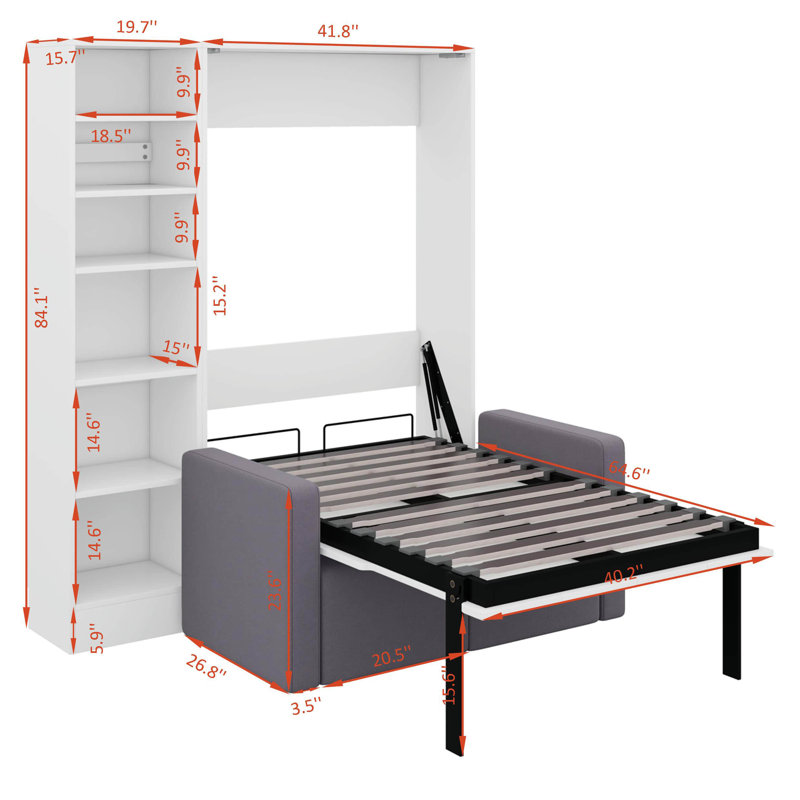 Lit escamotable simple avec canapé et tablettes