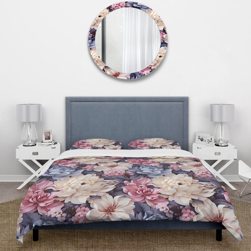 Ensemble de housse de couette floral rose et mauve à motif floral, Housse de couette pour très grand lit et 2 très