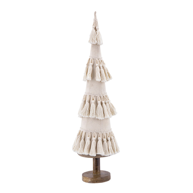 Cône orné de franges avec base en bois