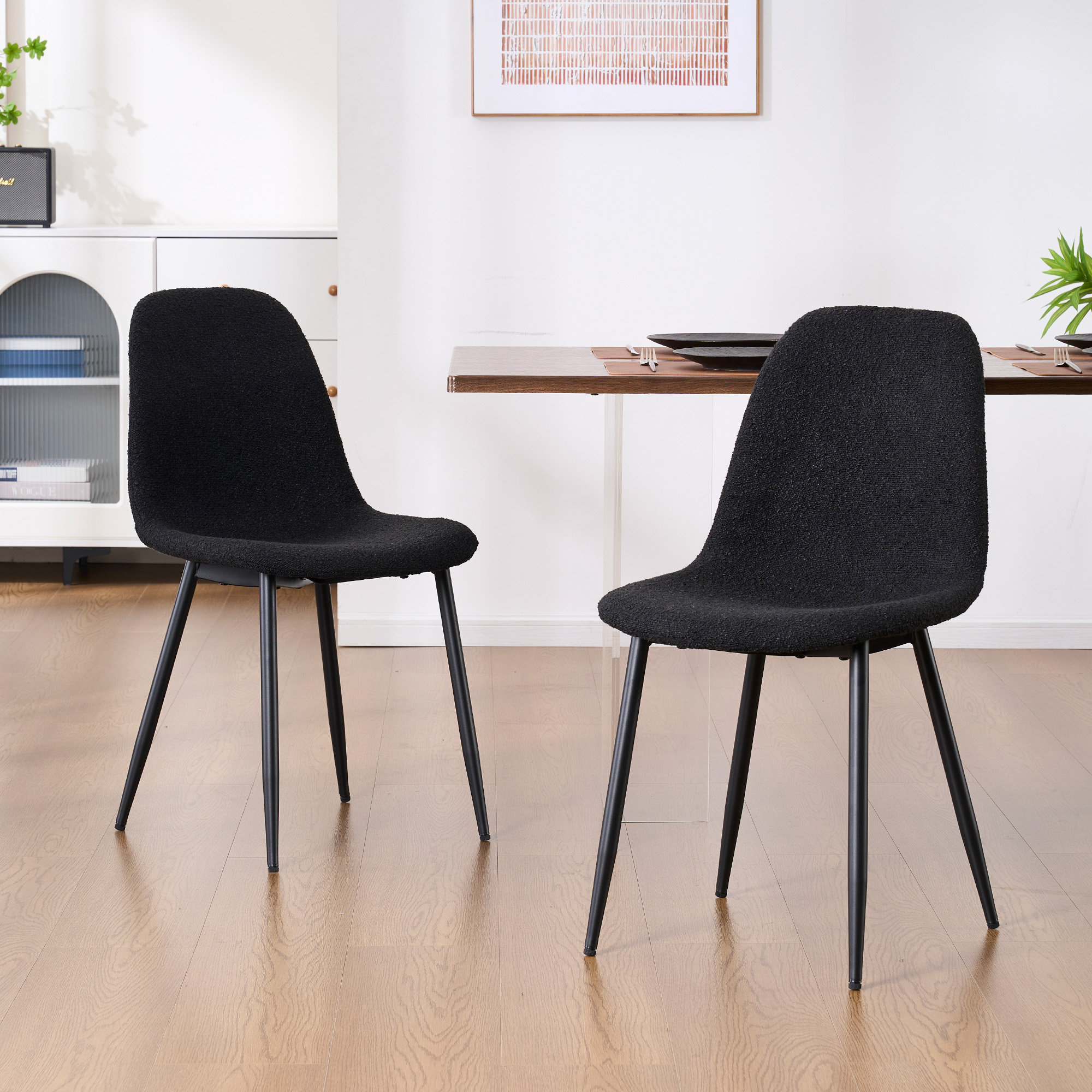 Kavi Upholstered Dining Chair, Black Boucle/Black