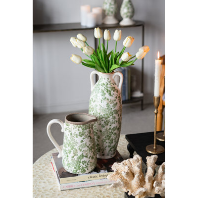 Pichet à fleurs - vert / blanc