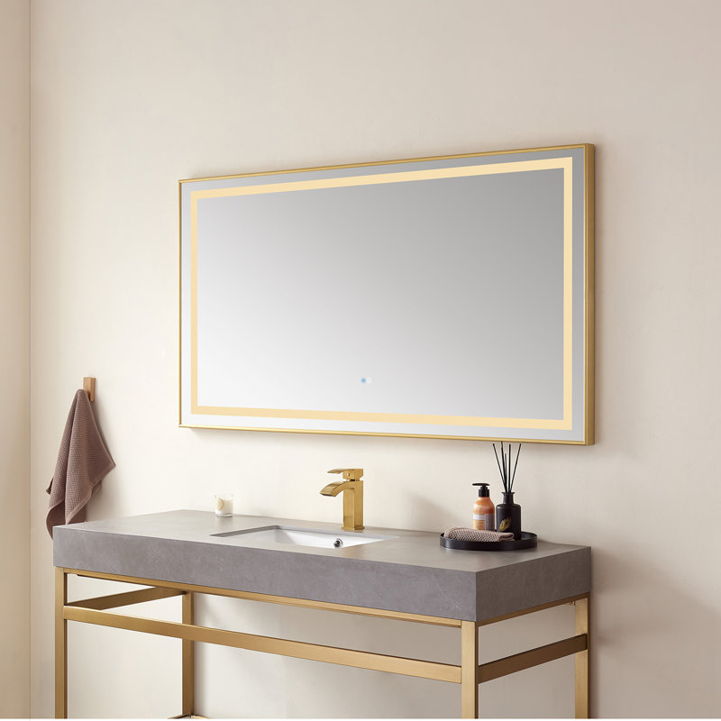 Miroir de salle de bain lumineux, Cadre doré brossé