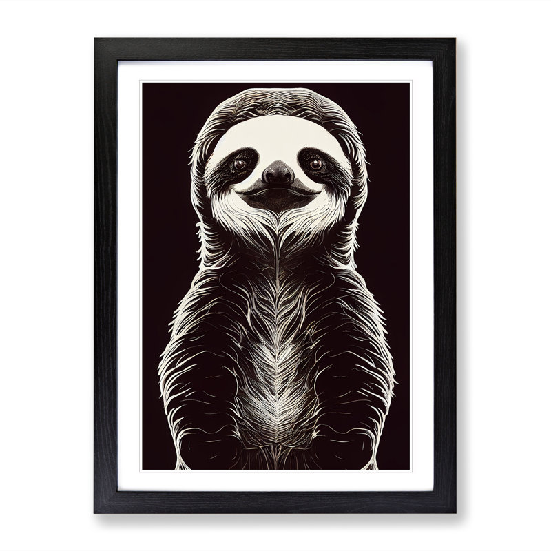 Sloth - Single Picture Frame Print, Black, 64cm H x 46cm W x 2cm D