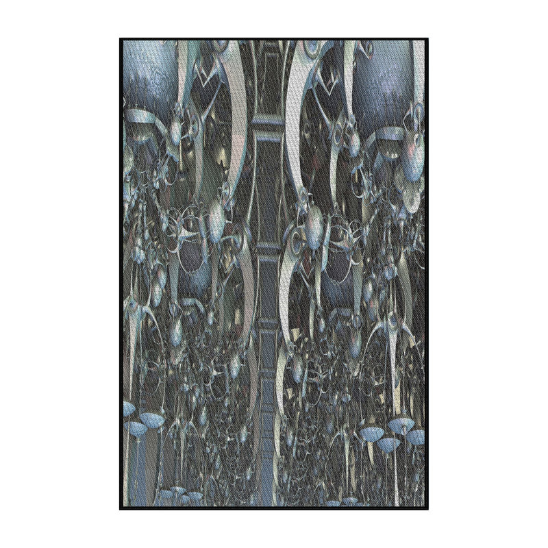 Laine tissée à la machine abstraite et gris polyester/Tapis décoratif olive, Rectangle 7 pi x 9 pi
