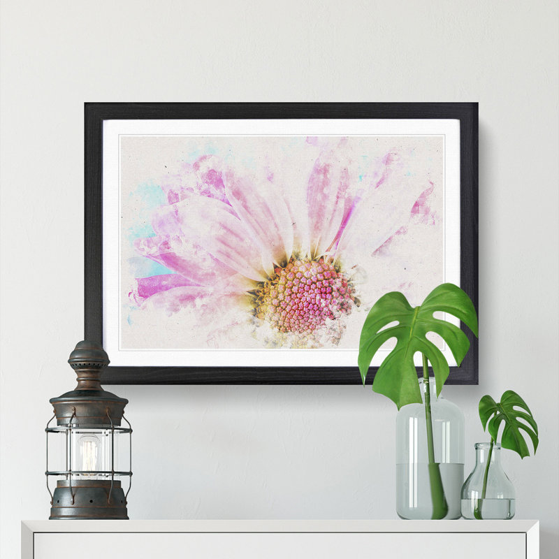 Pink Daisy Flower - Framed Print, 45cm H x 63cm W x 2cm D, Black Framed