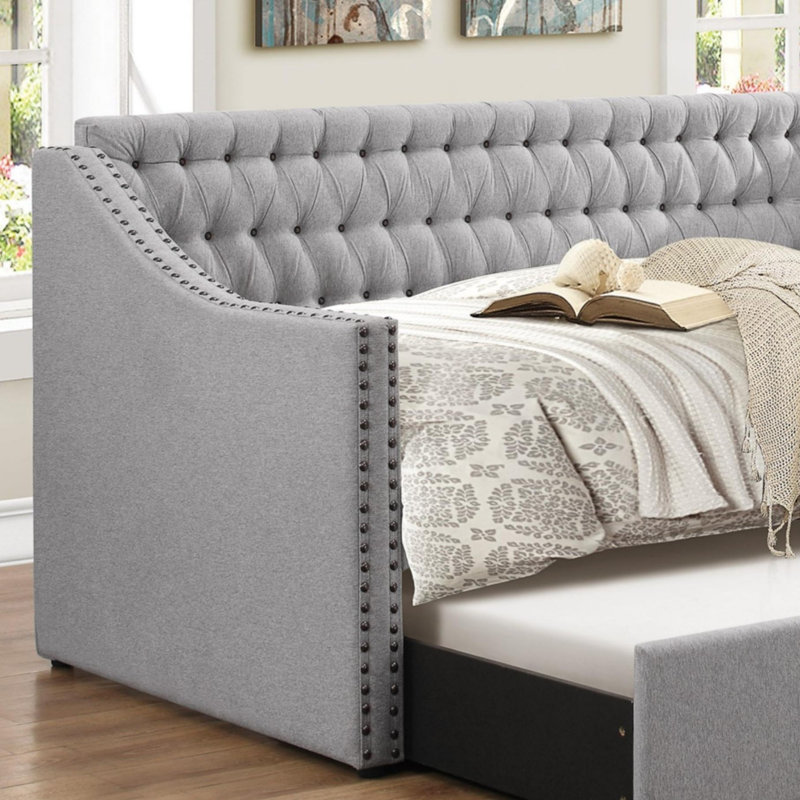 Miaja Daybed, Daybed, Upholstered Bed with Trundle, Twin, Pink