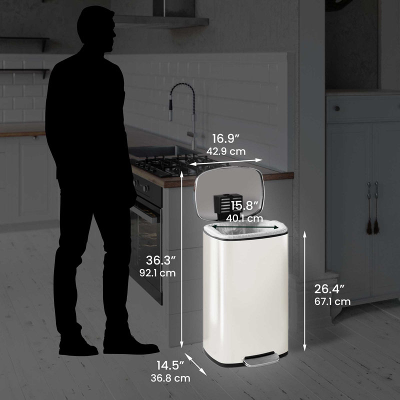 Poubelle à pédale en acier inoxydable 13 gallons SoftStep, Ivoire