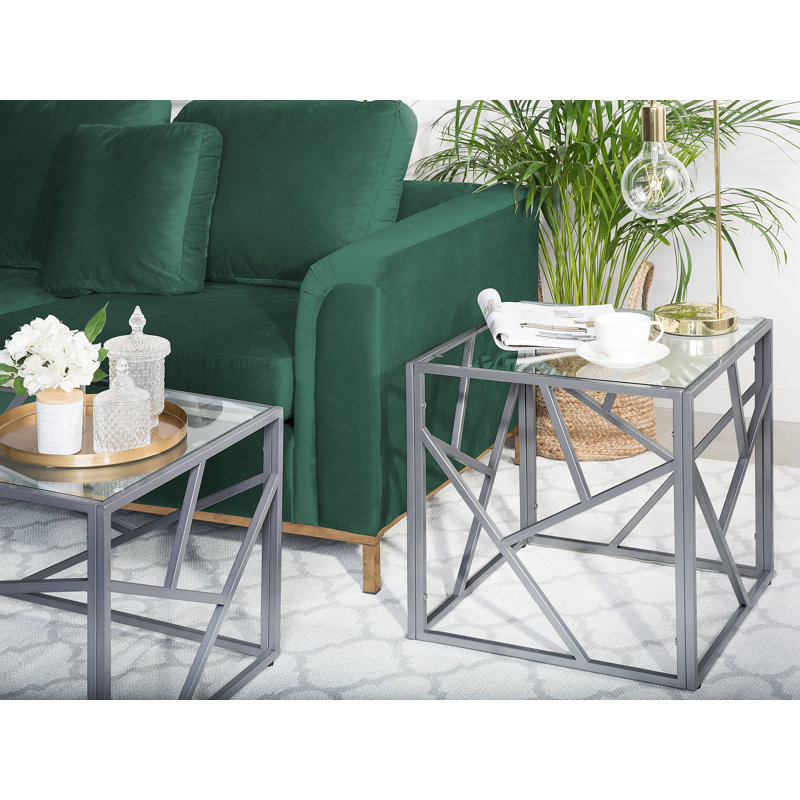 Marquise Glass Top Frame End Table, Silver