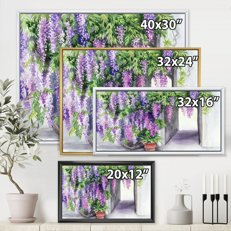 Wisteria Blossom - reproduction sur toile, H 24 po x l 32 po x P 1 po, Toile encadrée d'or