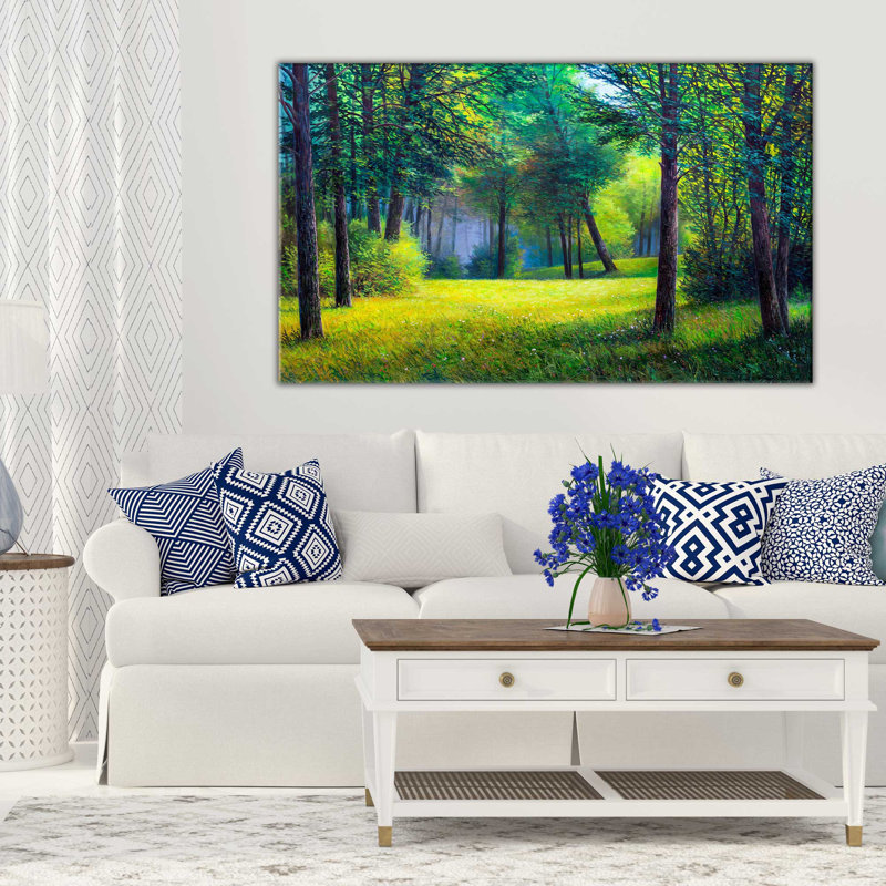 « painted forest clearing », reproduction d’impression sur toile tendue, H 24 po x l 40 po x P 1,5 po