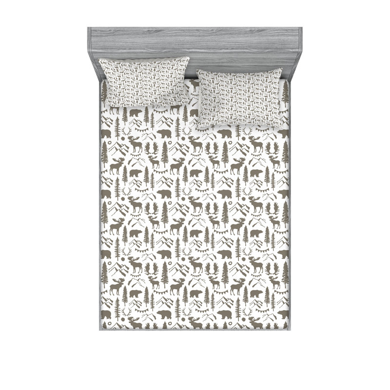 Ensemble de draps et taies décoratives Ambesonne Northwoods, taupe et blanc