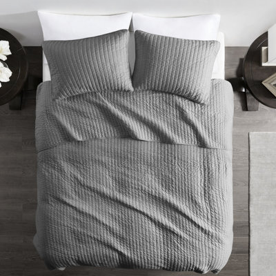 Navy Reversible Quilt For King/ King - Microfiber And Cotton Filled Leading In With Cover