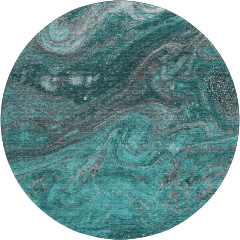 Premium Machine Washable Cerrito AMF599 Teal Rug, Round 8'