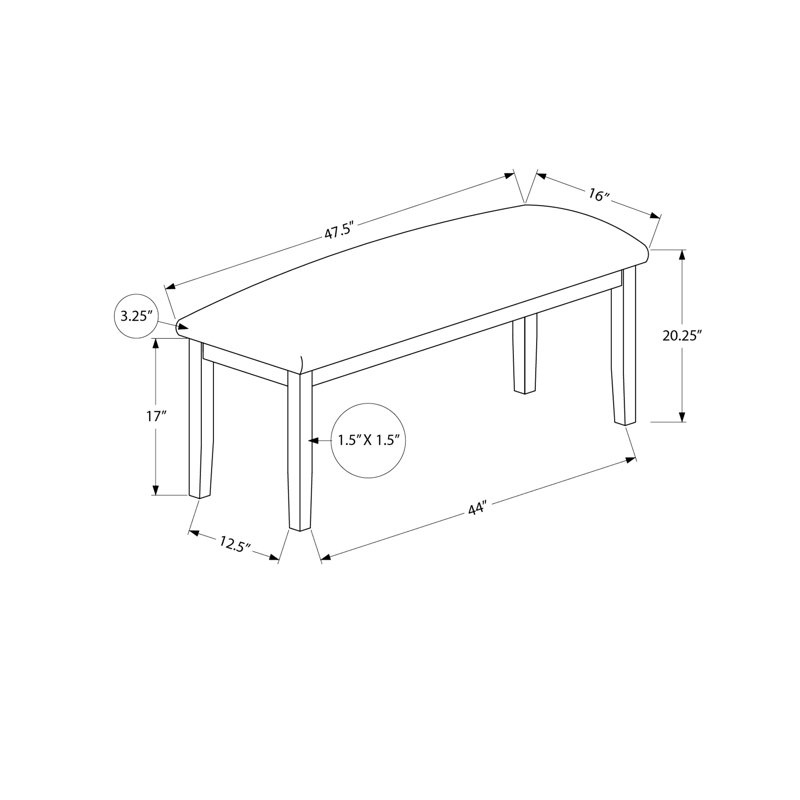 Banc 48 po rectangulaire pour différents espaces - Siège d'entrée en bois brun et rembourré de mousse