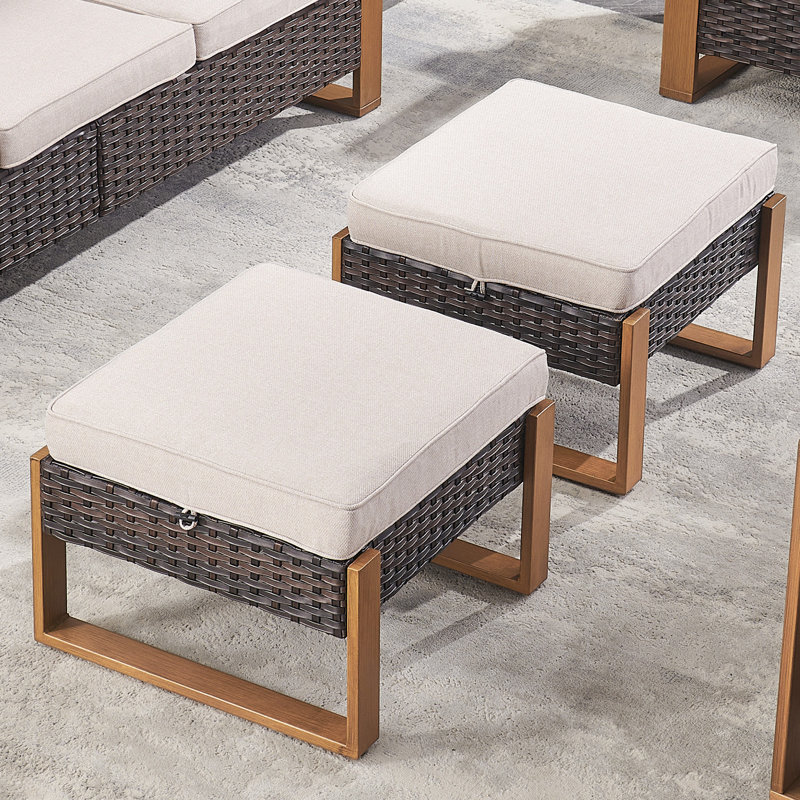 Repose-pieds d'extérieur avec coussin Kelyse, Brun, Beige