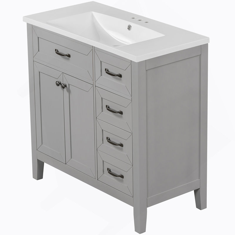 Ensemble de meuble-lavabo avec tiroirs, Gris