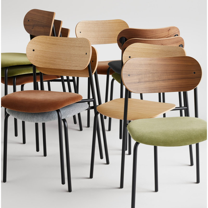 SideBySide Upholstered Dining Chair, Walnut, Maharam Meld in Panda