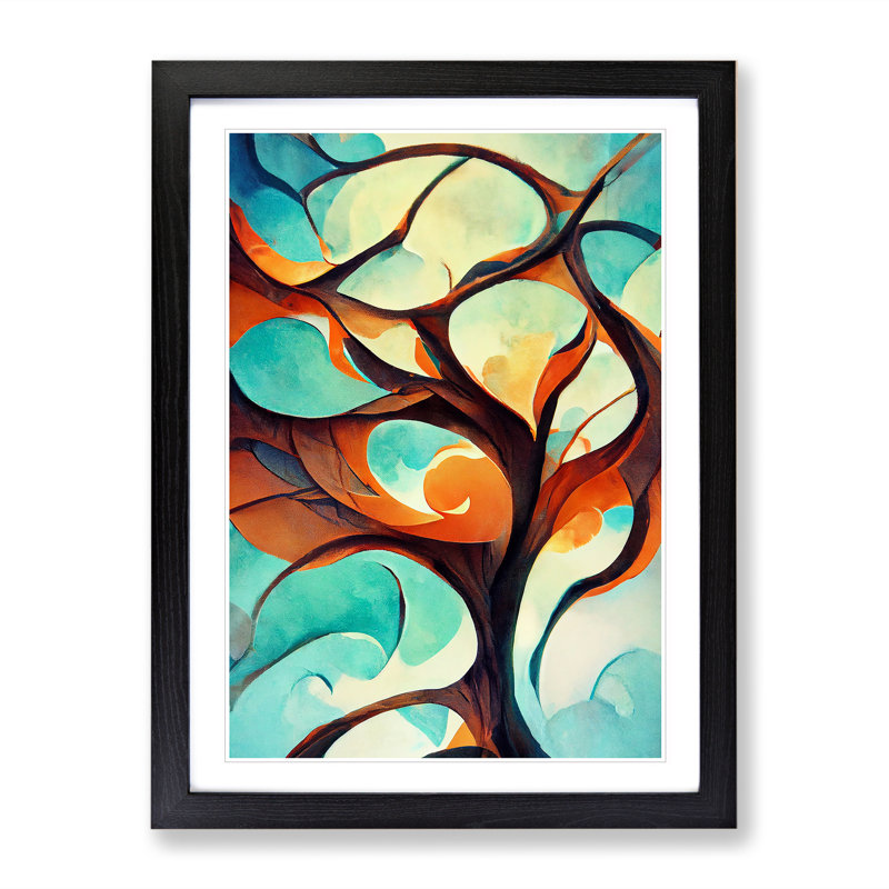 Tree Abstract Art No.2 - Single Picture Frame Painting, 64cm H x 46cm W x 2cm D, Black Framed